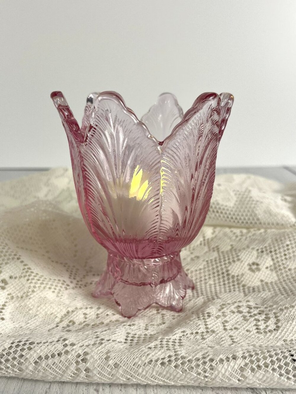 Vintage Fenton Pink Glass Tulip Reversible Candle Holder